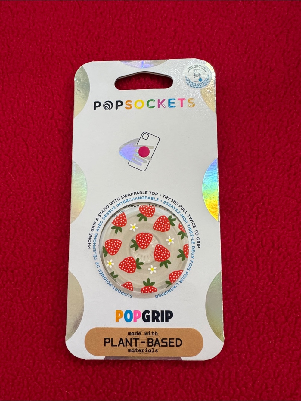 NEW Popsockets  POPGRIP Strawberry Phone Grip and Stand with Swappable top